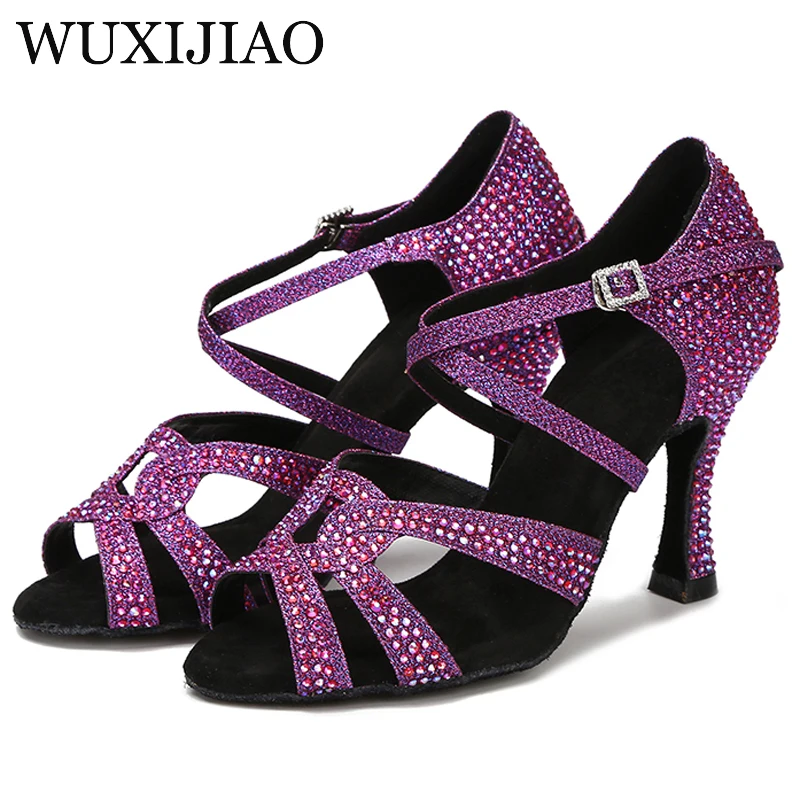 

WUXIJIAO Dance Shoes Rhinestone Latin Dance Shoes Shoes Wedding Shoes Satin Soft Sole Women Sandals