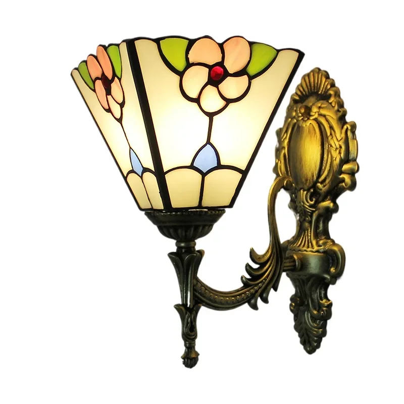티파니 스타일 벽 Sconces 티파니 광장 로즈 벽 램프 바로크 스타일 스테인드 글라스 그늘 벽 조명 계단