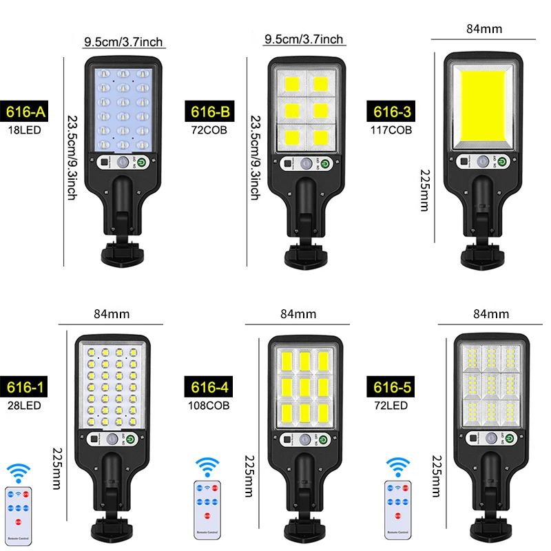 LED إضاءة للشارع بالطاقة الشمسية COB + SMD مصباح الطاقة الشمسية في الهواء الطلق مع 3 وضع الضوء مستشعر حركة مضاد للماء إضاءة آمنة للفناء الحديقة