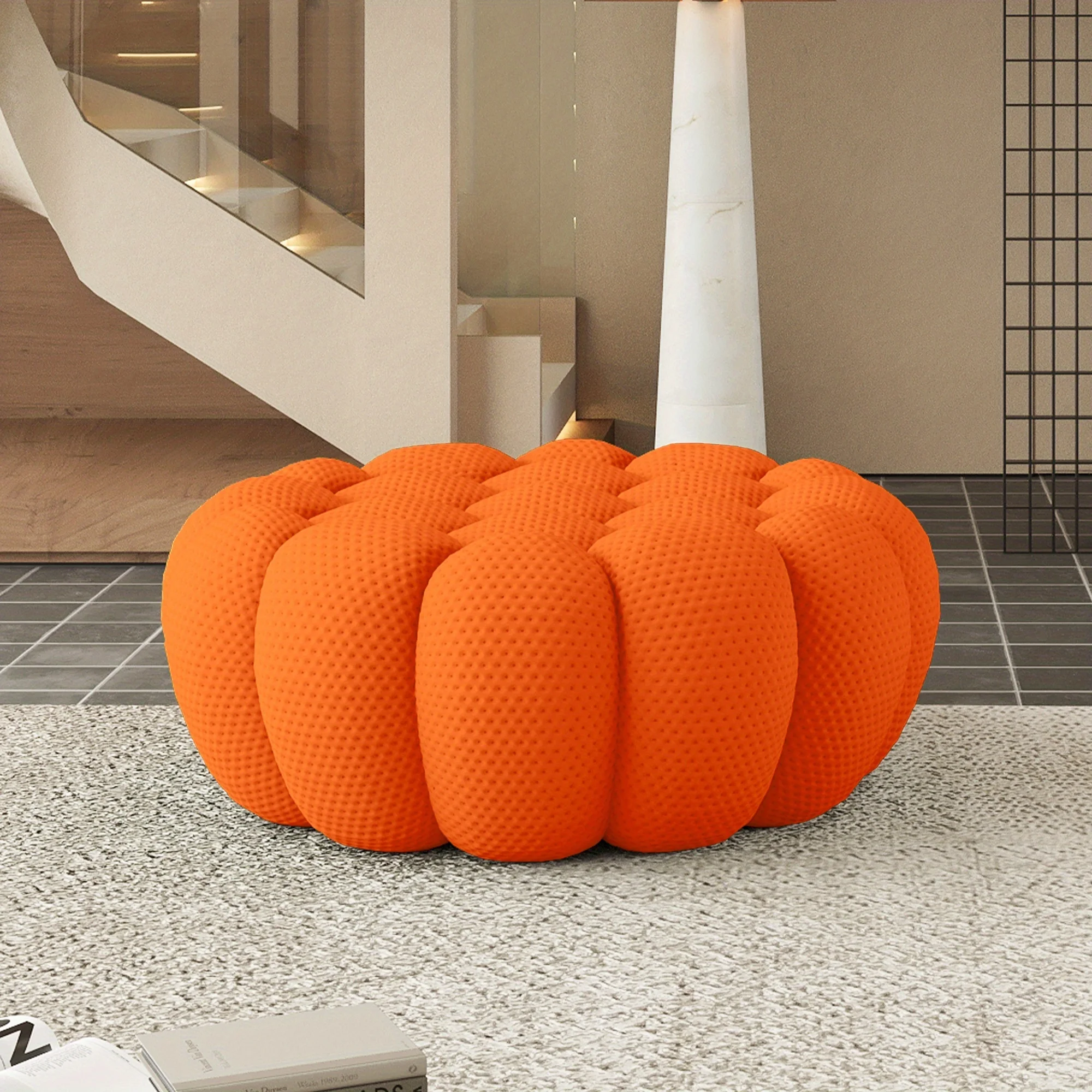 مسند ظهر مبطن للأريكة المنحنية الحديثة ووسائد قطيفة - كرسي كيس فول كبير، قماش ناعم وإطار من الخشب الصلب، لا يتطلب التجميع