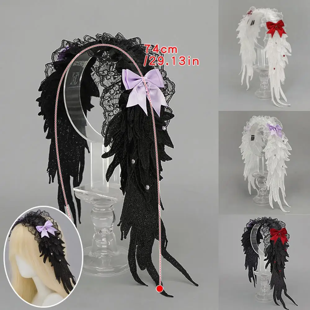

Cosplay Halloween Hair Bands Handmade Ruffled Bow Decor Lace Headpiece Lolita Hair Accessory Angel Black White Headband Y2K
