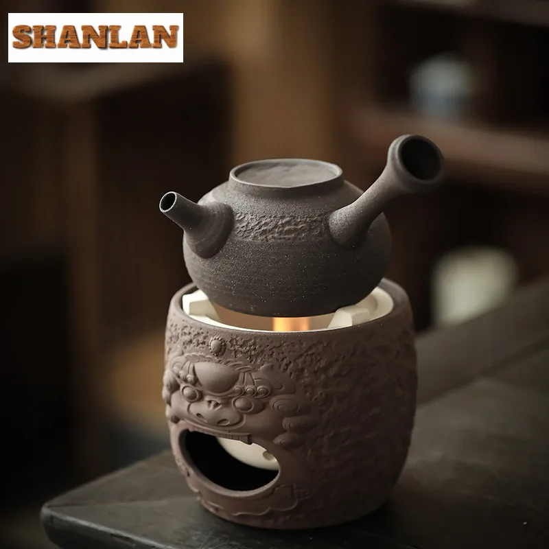 Retro Iron Rust Glaze Carbon Fire Warm Tea Stove Zen Beast God Ceramic Alcohol Charcoal Furnace Boiling Water Kettle Tea Set