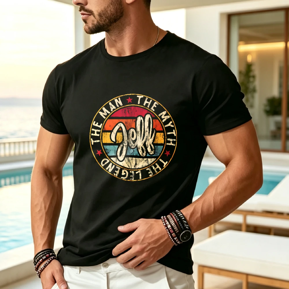 Men's Funny Jeff The for Man The Myth The Legend TShirtRetro Casual Short-sleeved T-shirt with a Round Neck and Printed Pattern Suitable for Daily Commuting and Outdoor Activities Machine Washable