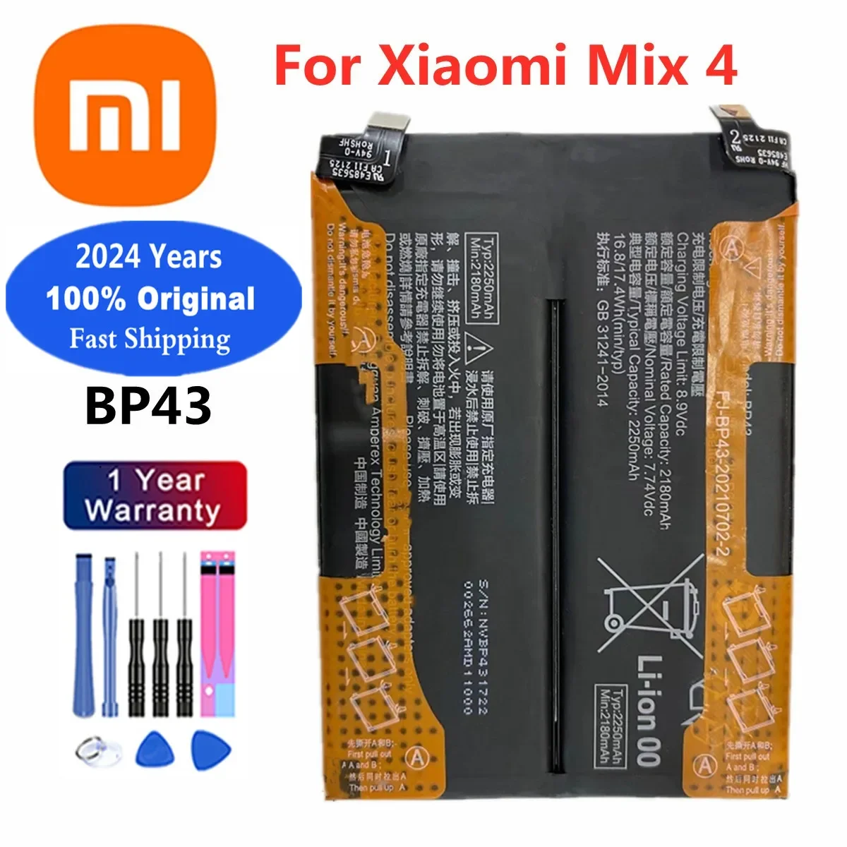 

2024 Years Xiao mi Original Battery BP43 For Xiaomi Mix 4 / Mi Mix 4 Mix4 Phone Battery Bateria Batteries Fast Shipping + Tools