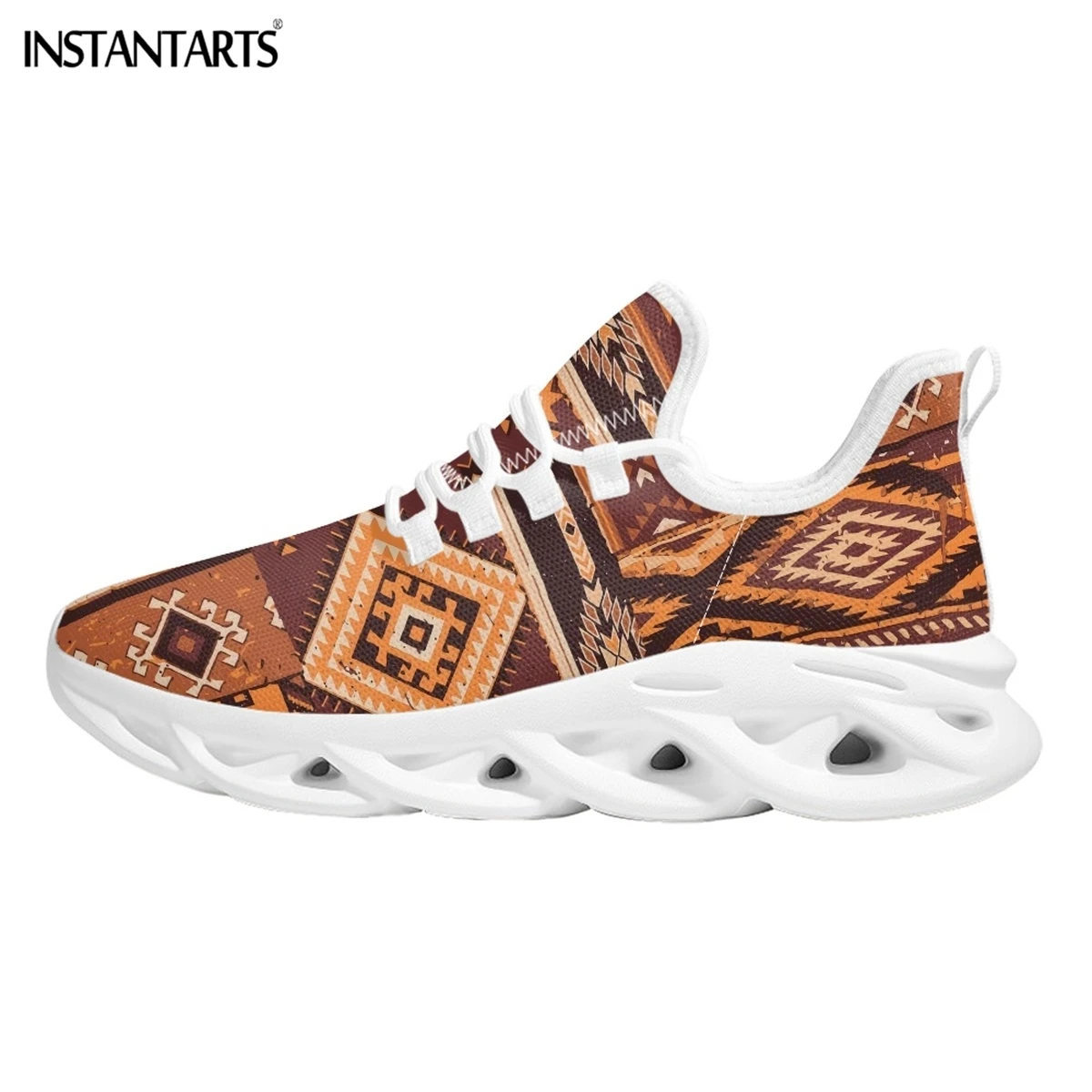 Fashion Tribal Sneakers Casual Lace Up Platform Shoes Ethnic American Traditional Print Mesh Knit Shoes For Women