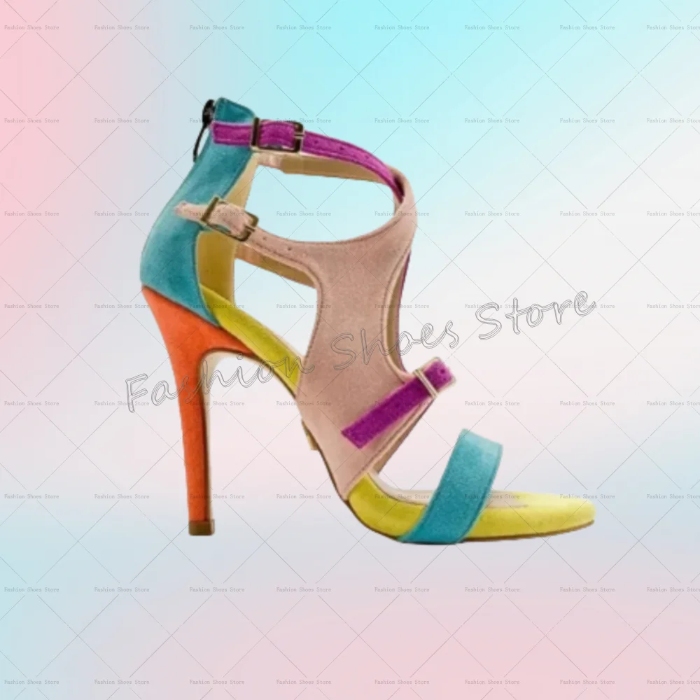 Cor misturada oco para fora sandálias dedo do pé aberto stilettos salto alto sapatos de salto alto para mulheres saltos sexy 2025 novos zapatos para mujere