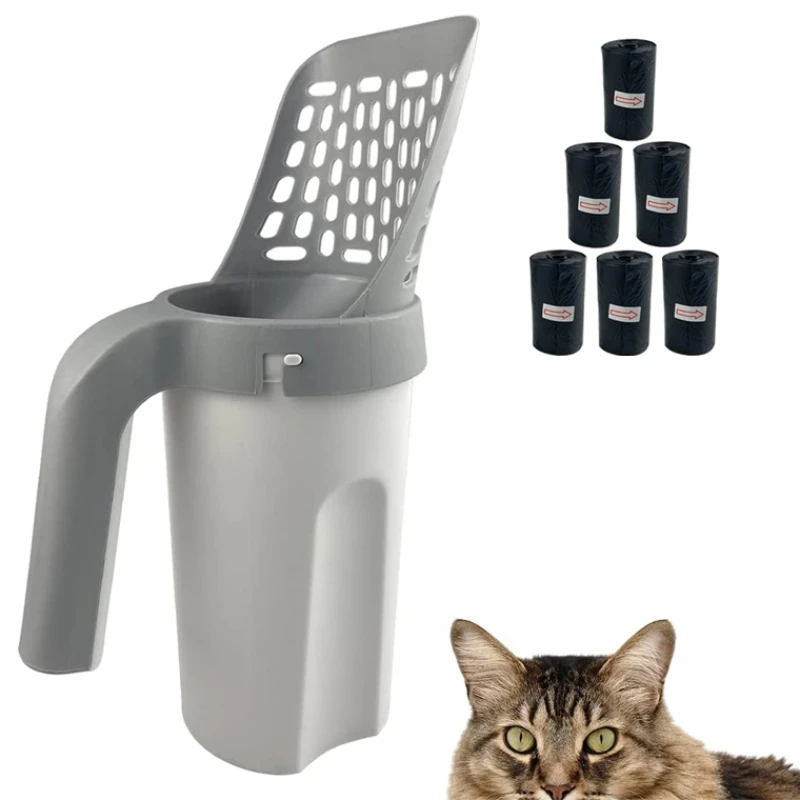 Portable Pet Kitten Large Capacity Handle And Garbage Bag Cats Cleaning Shovel Cat Litter Scoop With Bag