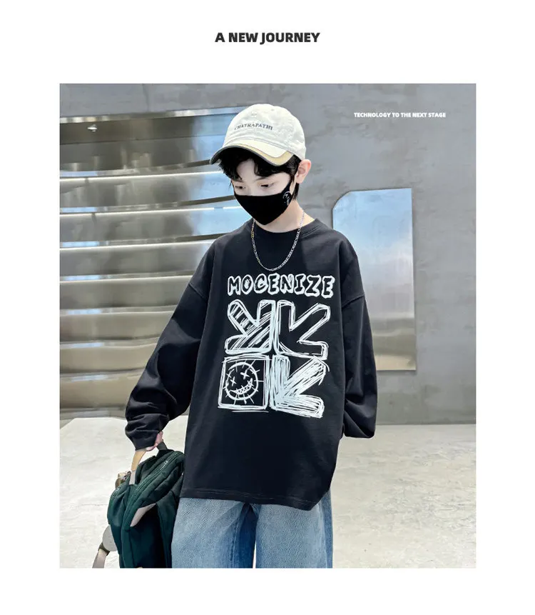 Kinder Jungen T-Shirts Kleinkind Baby Langarm-Oberteile für Kinder Herbst Buchstaben Pfeile Druck Baumwolle Koreanisches Sweatshirt Jungen T-Shirts – Detail 11