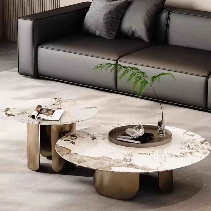 Italian light luxury stone coffee table imported Pandora pure natural marble coffee table modern light luxury round coffee table
