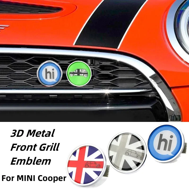 Metal 3D Front Grill Emblem Stickers Badge For MINI Cooper JCW S One Countryman R60 R61 F55 F56 F60 R55 Decoration Accessories