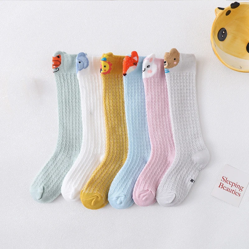 

Thin Breathable Baby Mesh Socks Cute Cartoon Animal Summer Boy Girl Knee High Sock 1-3Year Newborn Long Stockings Kids Footwear