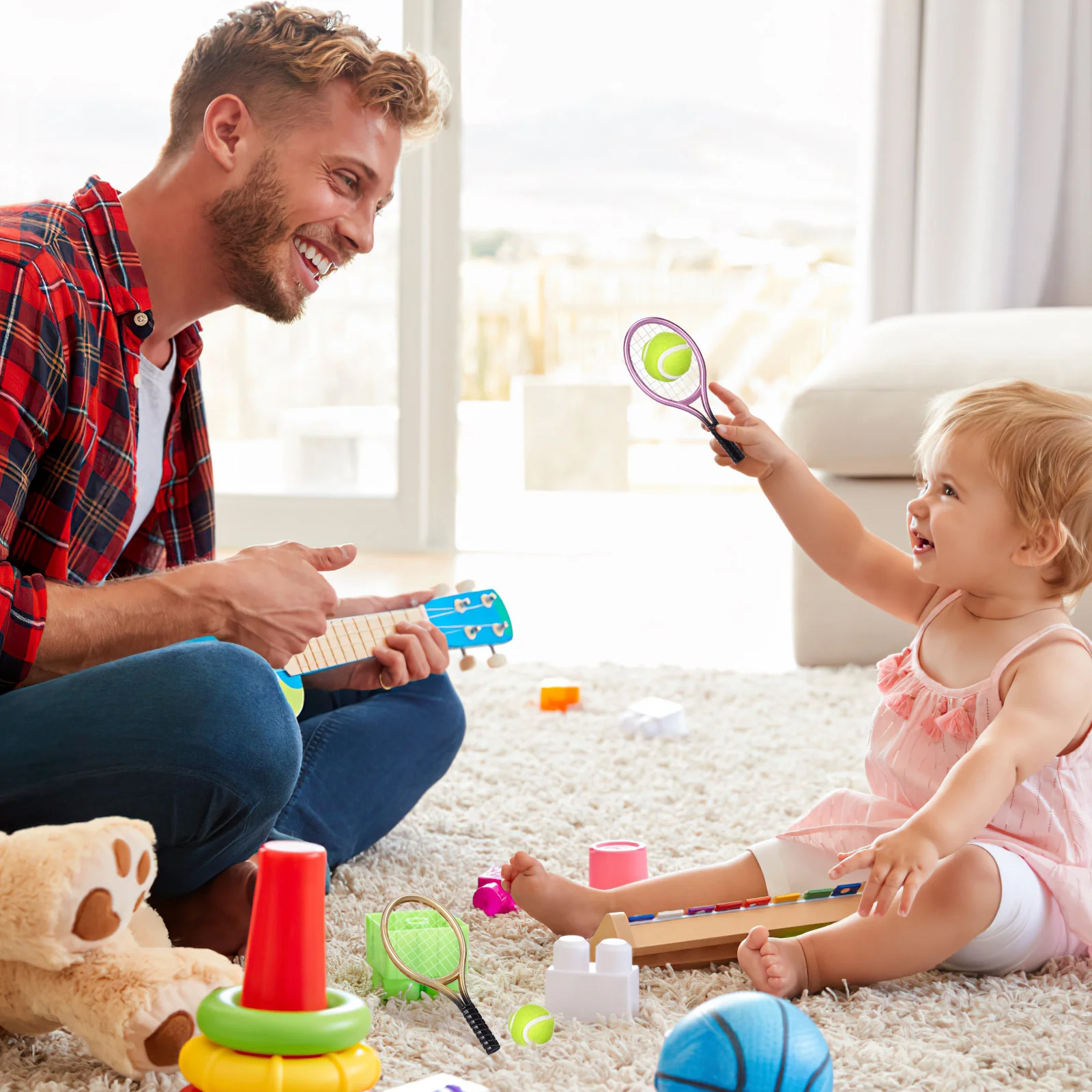 Raqueta de tenis decorativa para niños, accesorios deportivos, raqueta en miniatura decorativa de plástico, 2 juegos