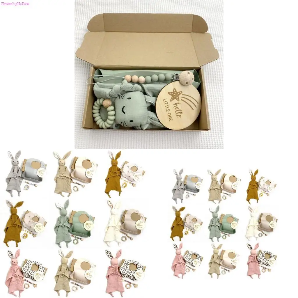 

D0JC Baby Bath Toy Set Wooden Rattle Bracelet Silicone Chewing Ring Appease