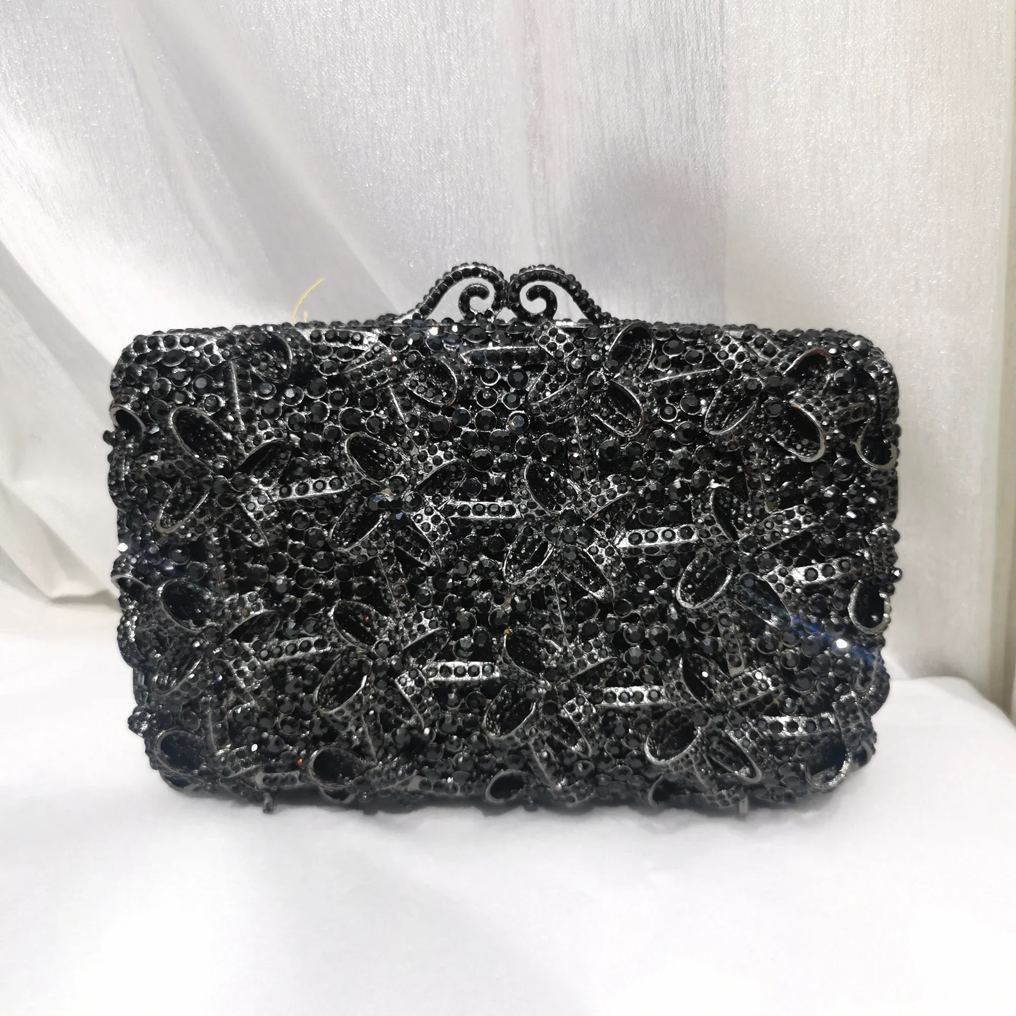 XIYUAN New Arrival Black Wine Gold Champagne Evening Bag Woman Diamond Floral Clutch Crystal Party Handbag Wedding Bridal Purse