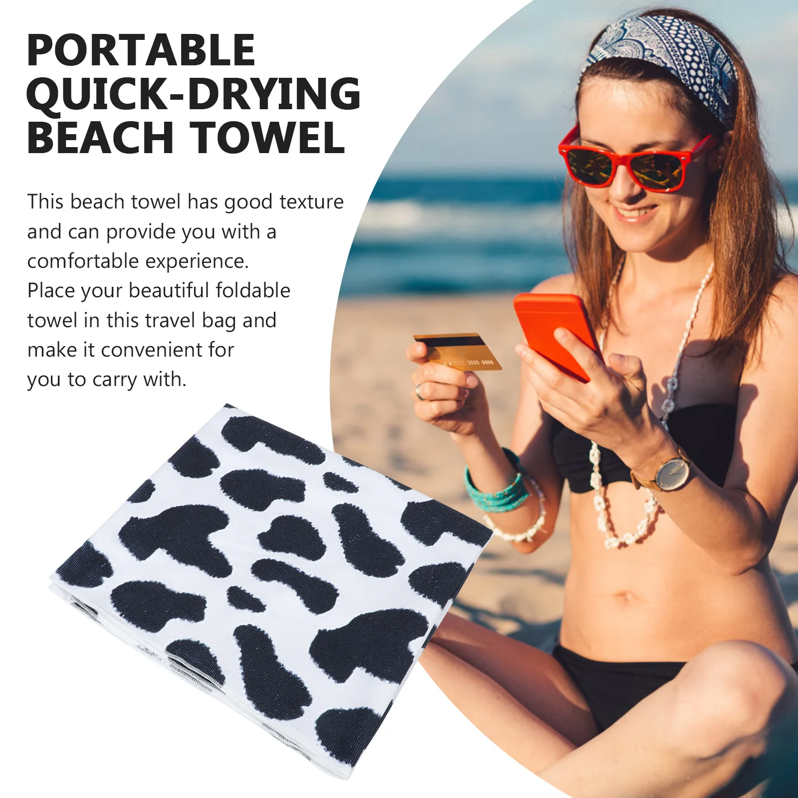 

Microfiber Beach Towel Lightweight Quick Dry Bath Travel Large Oversized Cow Pattern Square Swim Soft Absorbent Towels