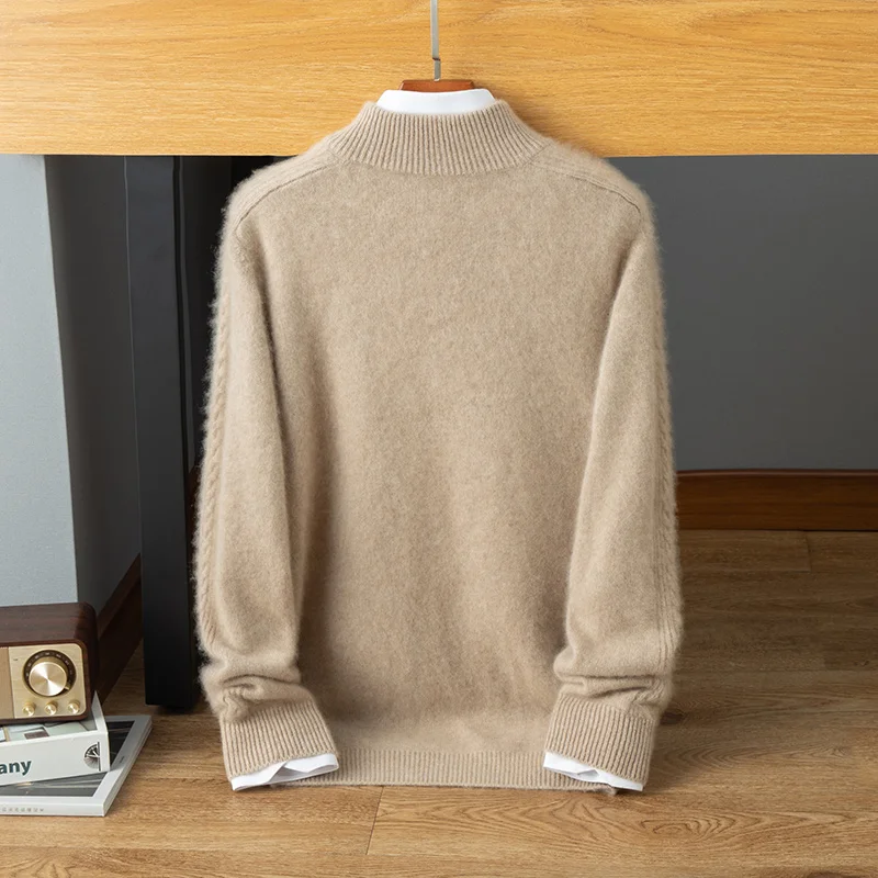 Men's cashmere sweater winter business casual half zipper knit loose wool Tops stand up collar Jumper thick base pullover HOT