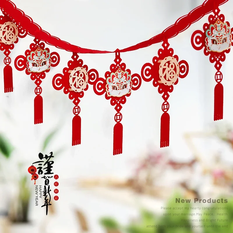 Chinees Nieuwjaar Slang Vilt String Garland 2025 Maanjaar Feestdecoratie Lente Festival Benodigdheden Decor Rode Hangende Garland