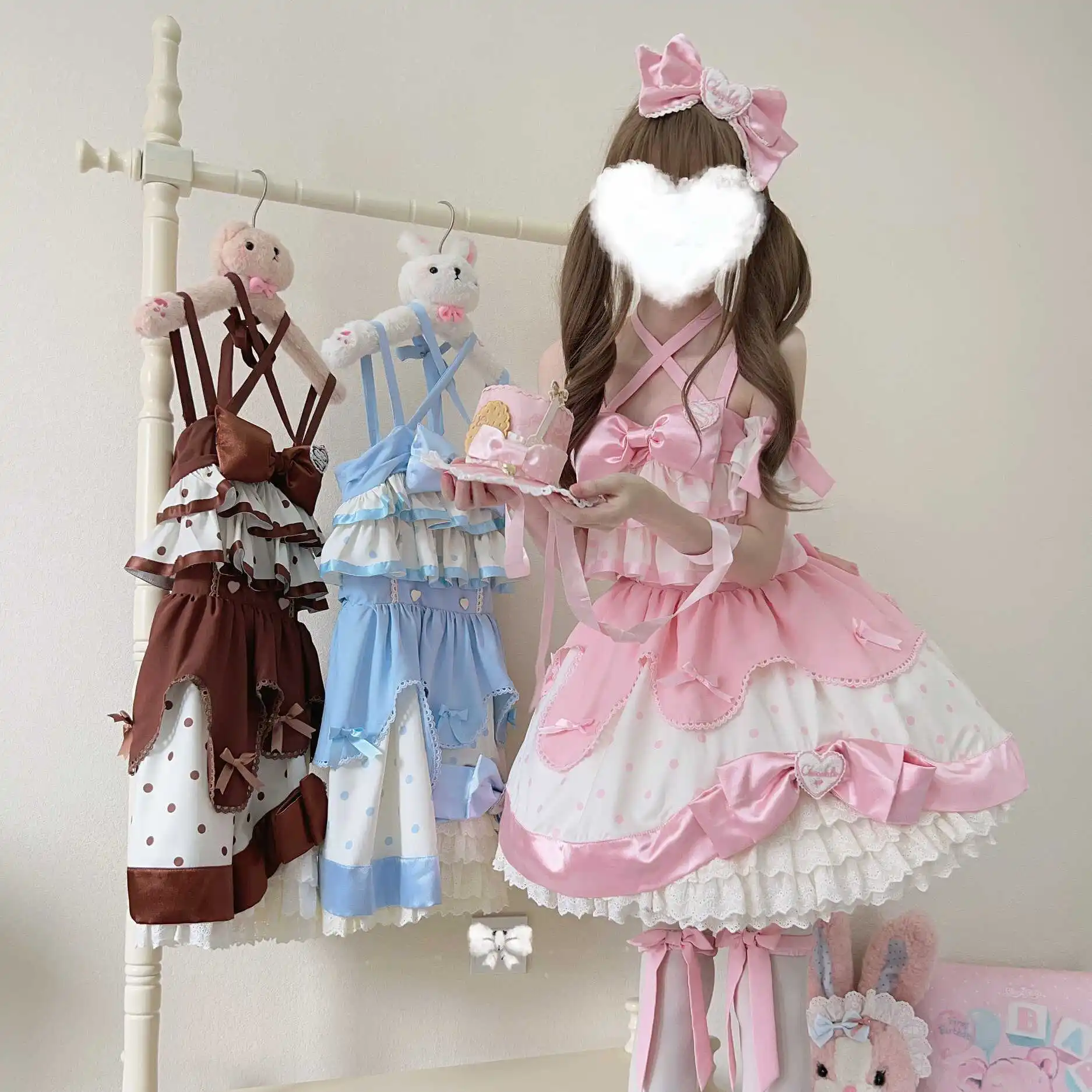 Harajuku Orijinal Tasarım Sevimli Ve Tatlı Lolita Elbise Krem Katmanlı Jsk Askı Elbise Yaz Doğum Günü Partisi Seti Sevimli Giyim