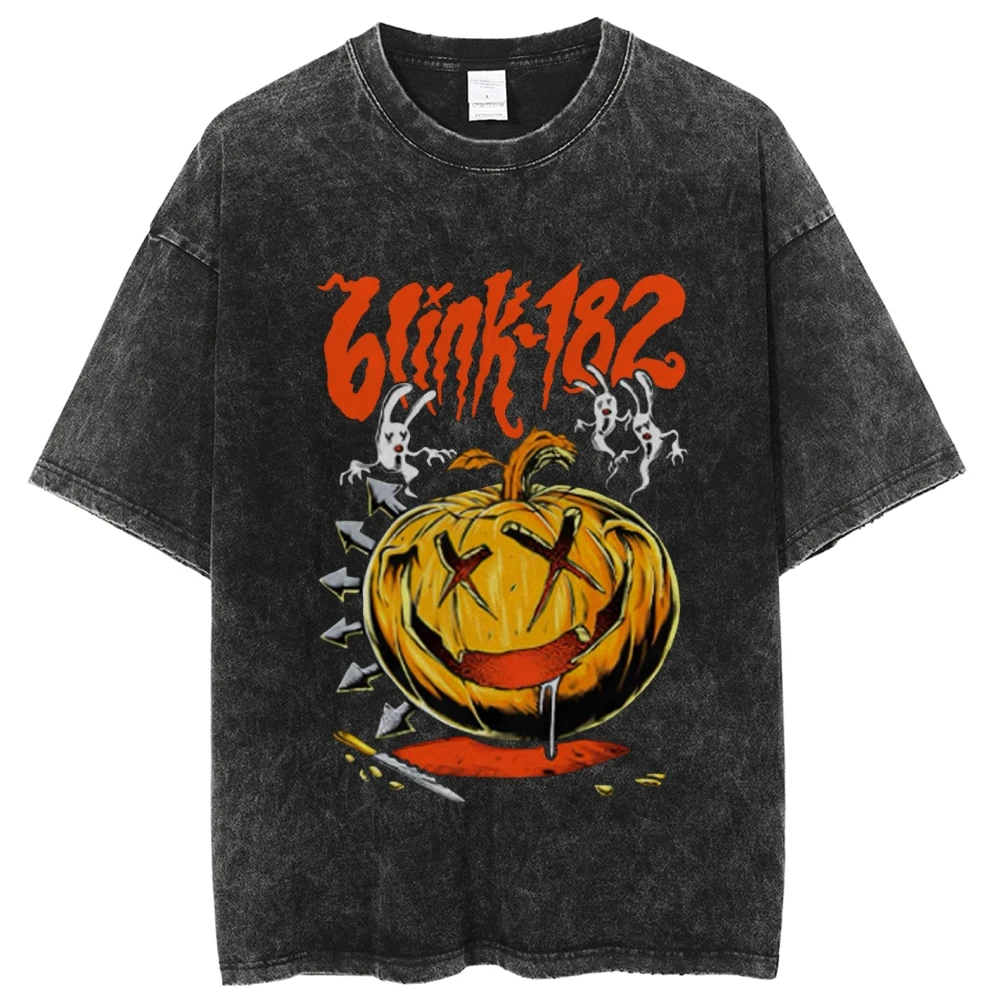Contrasting Color Fashion Short Sleeve Halloween Pumpkin Print Loose Washed Denim Loose Trend Designer New Short Sleeve
