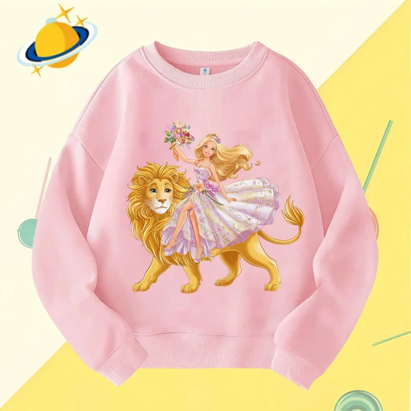 Barbie children\'s crew-neck hoodie Disney print Autumn Winter long-sleeved sweatshirt Boy Girl Kawaii Birthday gift Numbers 1-10