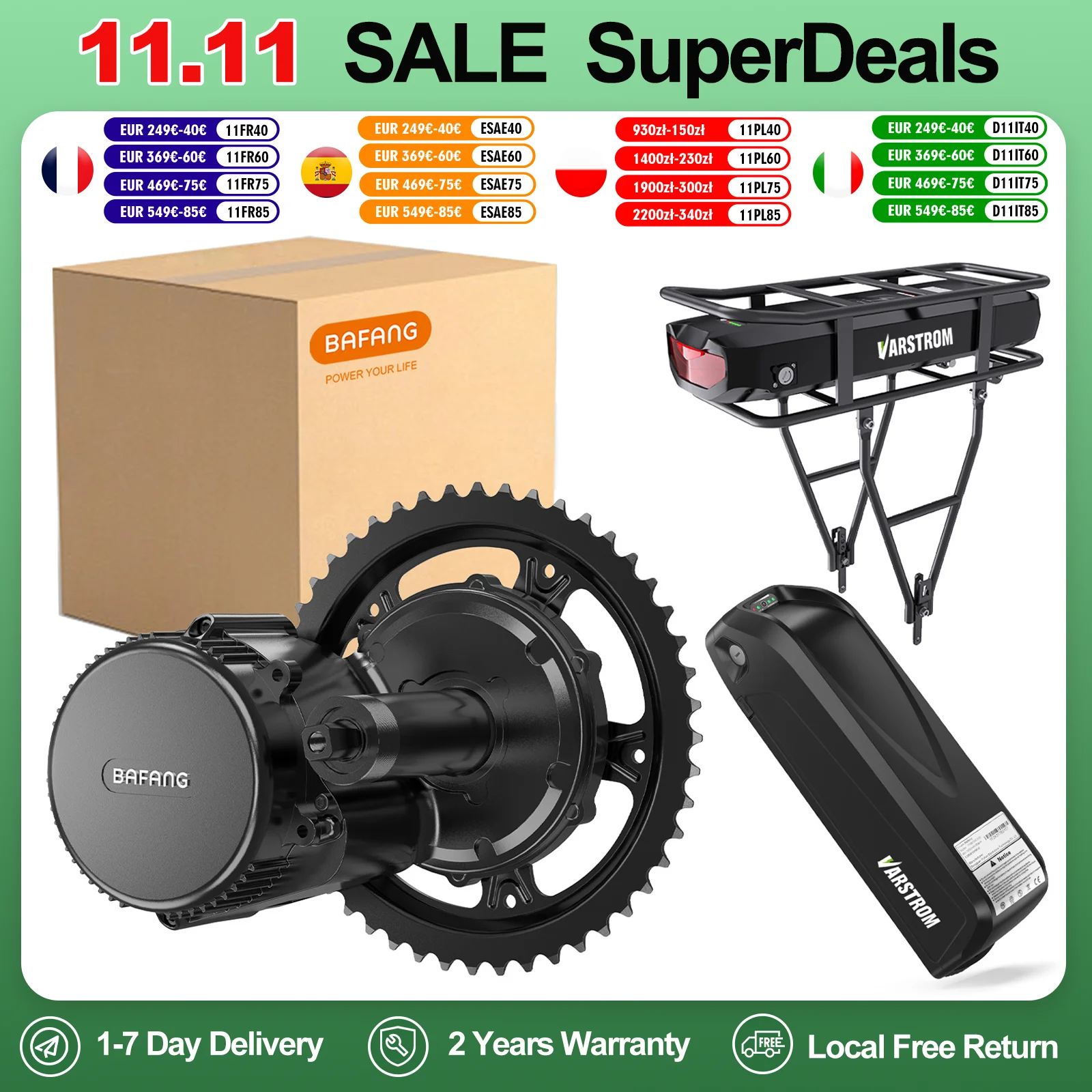 BAFANG 36V 250W kit de Conversion d'entraînement de moteur central avec batterie Li-ion 17.4Ah 25Ah Kit de moteur de vélo électrique Ebike pour les déplacements en ville