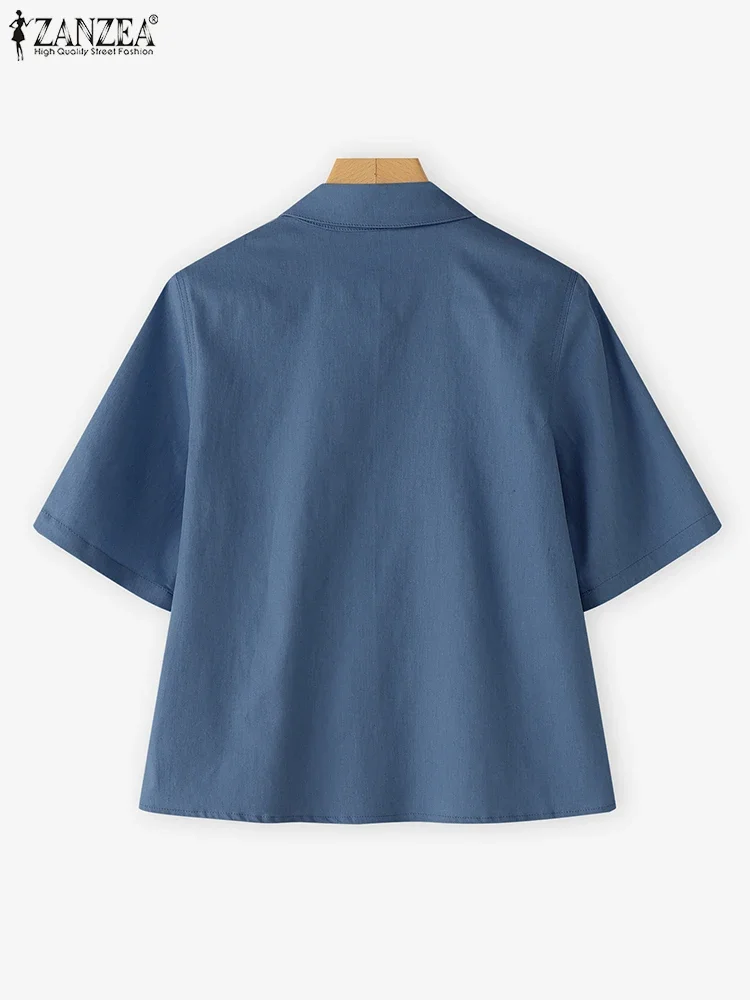 ZANZEA قمصان نسائية على الموضة 2025 بلوزات صيفية بأكمام قصيرة بلوزة أنيقة متينة للسيدات أزرار فضفاضة غير رسمية طية صدر السترة بلوزات كورية