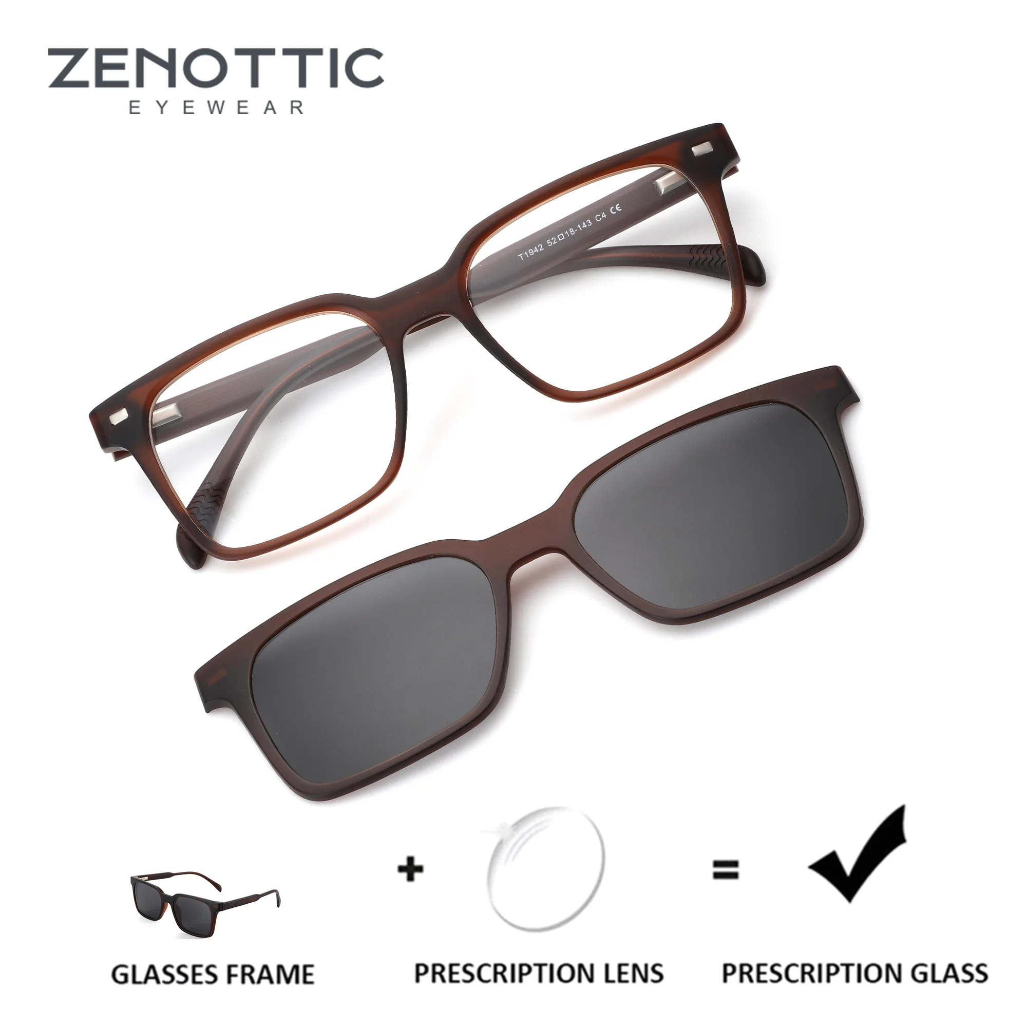 

Квадратные магнитные очки ZENOTTIC с клипсами для мужчин, поляризационные оптические линзы для коррекции близорукости с защитой от ультрафиолета UV400
