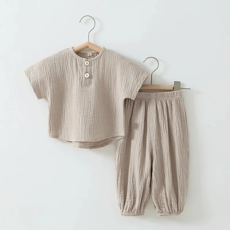 Conjuntos de verano para bebés y niños pequeños, Top de manga corta de algodón orgánico sólido + pantalón, ropa para niños