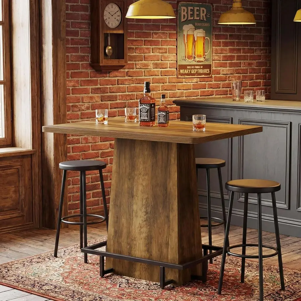 

Барный стол в индустриальном стиле Rustic 47 с металлической подставкой для ног, подходит для высоких барных стоек, ресторанов или использования на террасе, простая сборка, коричневый цвет.