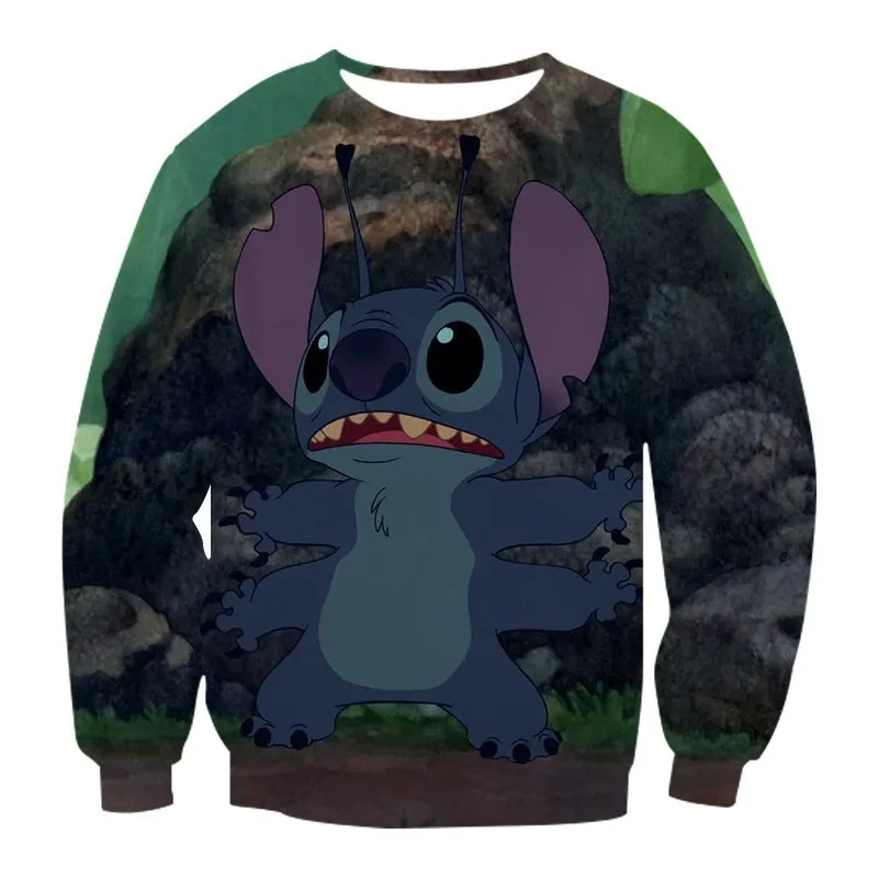 3D Digital Printing AnimationStitch Cute Warm Crewneck Sweatshirts for Children and Adults Autumn Winter Daily Necessities