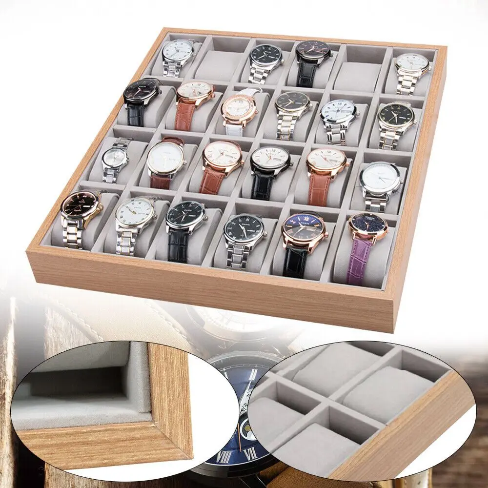 24-Fächer Uhren-Präsentationsbox aus Holz, Schmuck-Aufbewahrungsbox, Organizer, Einzelhandelsverpackung, Neu, Dekorative Holzboxen