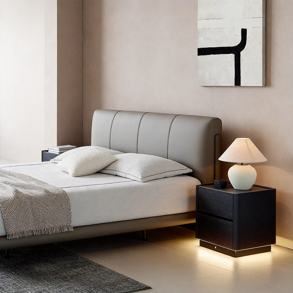 #Modern Solid Wood Apartment Bedroom Nightstand Bedside Table With 2 Drawers And Storage-Home Furniture