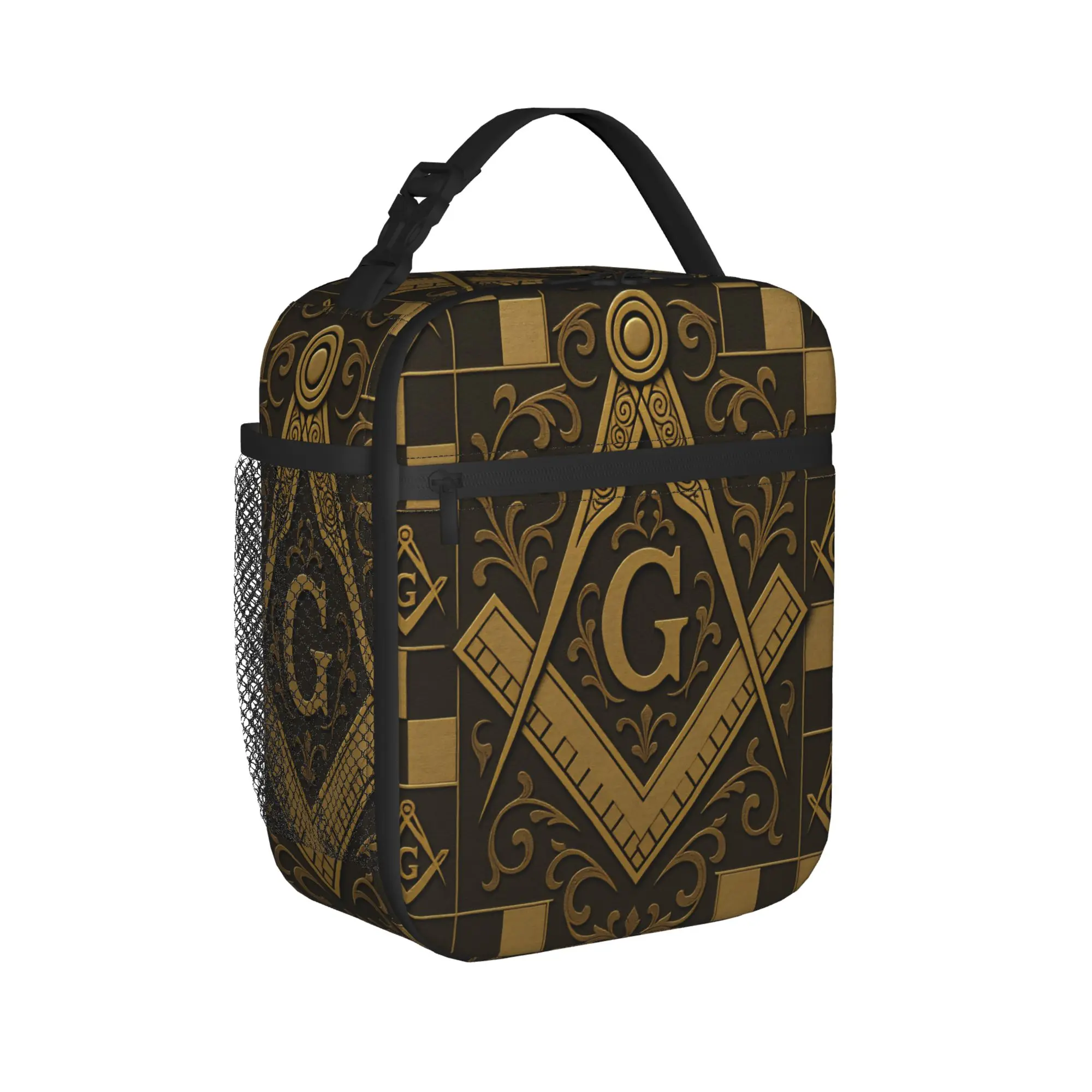 Square Compass And Checkers Lunch Bag  Convenient Lunch Box Adult Travel Graphic Design Cooler Bag Waterproof Tote Food Bags