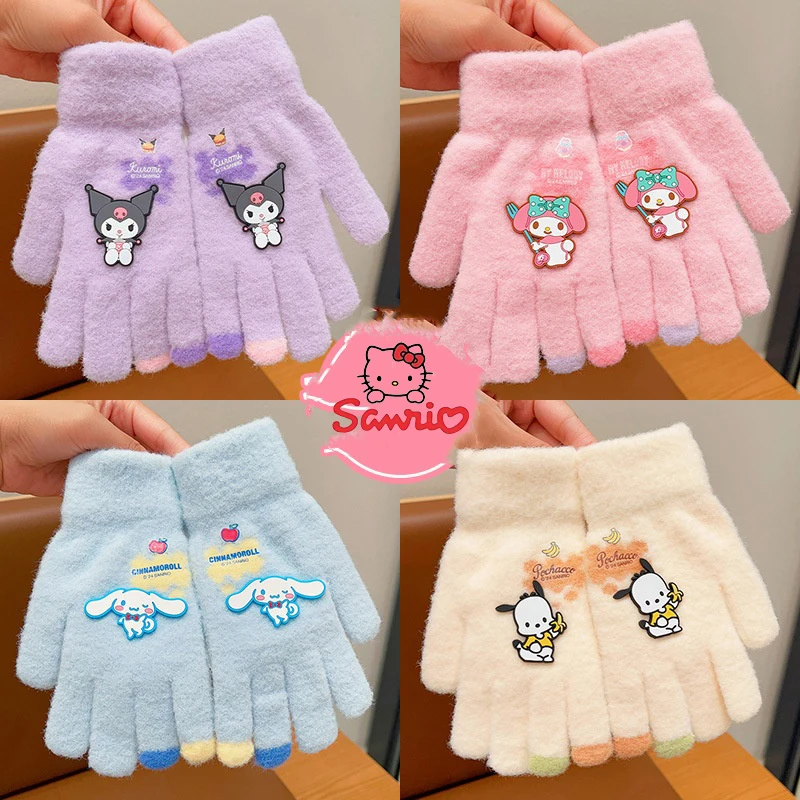 Kawaii Sanrio Kuromi Hello Kitty Gloves My Melody Cinnamoroll Winter Keep Warm Gloves Plush Thickened Mittens Girl Birthday Gift