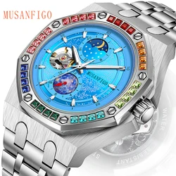 Men's Automatic Watch, Waterproof Watch, Rhinestone, Super Luminous Sun, Moon and Stars, Dial, Skeleton, Men's Gift Watch