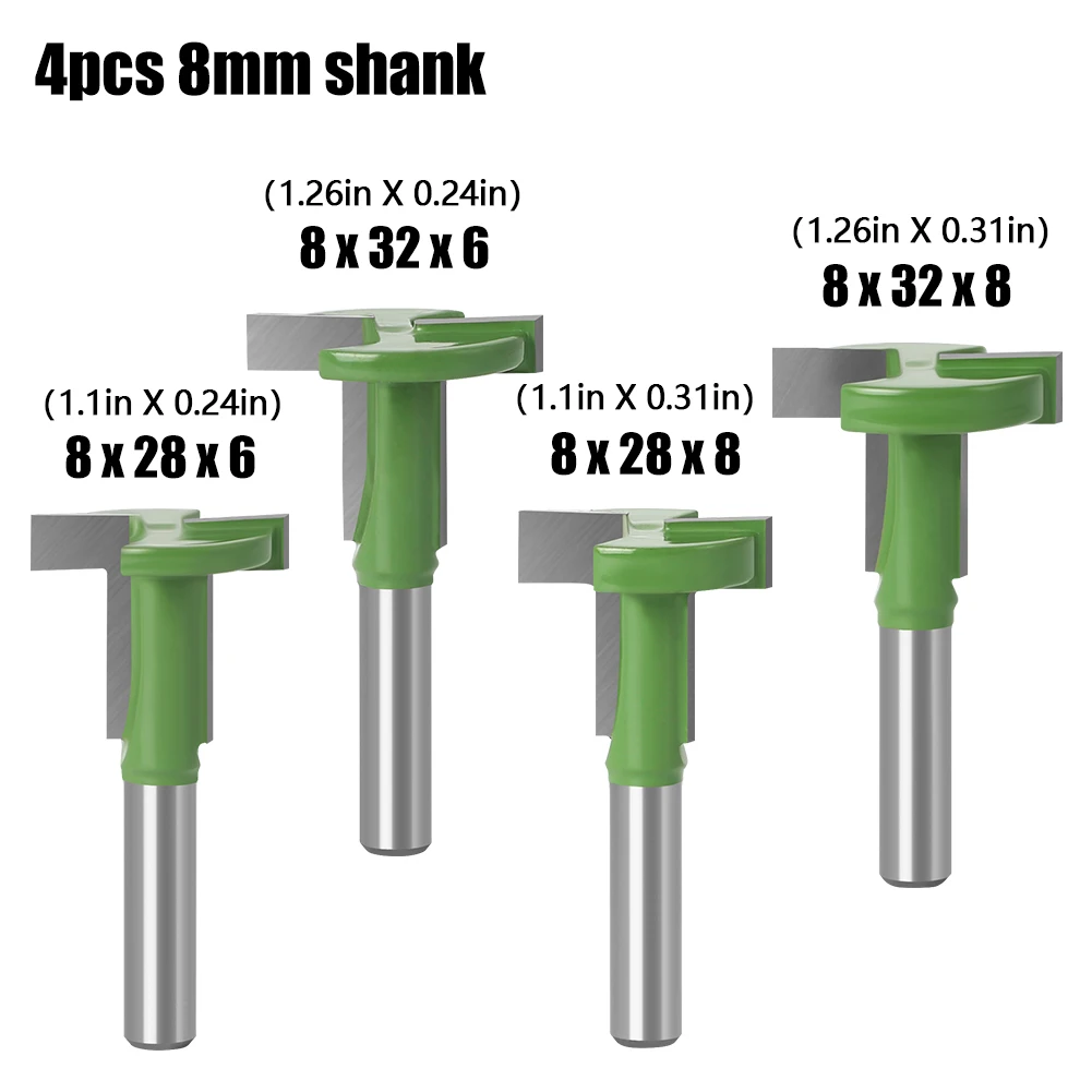 1-4PCS Set 8mm Shank T-Slot Router Bit Straight Edge Slotting Milling Cutter Cutting for Wood Woodworking Handle