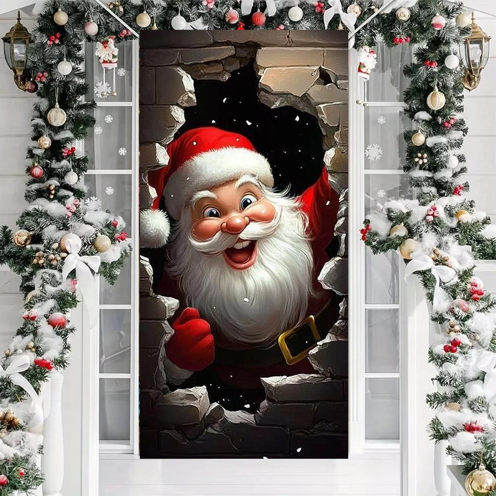 Creative Santa Claus Breaking The Wall Linings For Christmas Doors Indoor Outdoor Porch Garden Large Decoration 2025 Xmas Banner