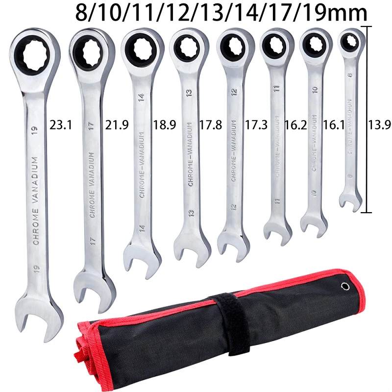 Key Ratchet Wrench Set 72 Tooth Gear Ring Torque Socket Wrench Set Metric Combination Ratchet Spanners Set Car Repair Tools