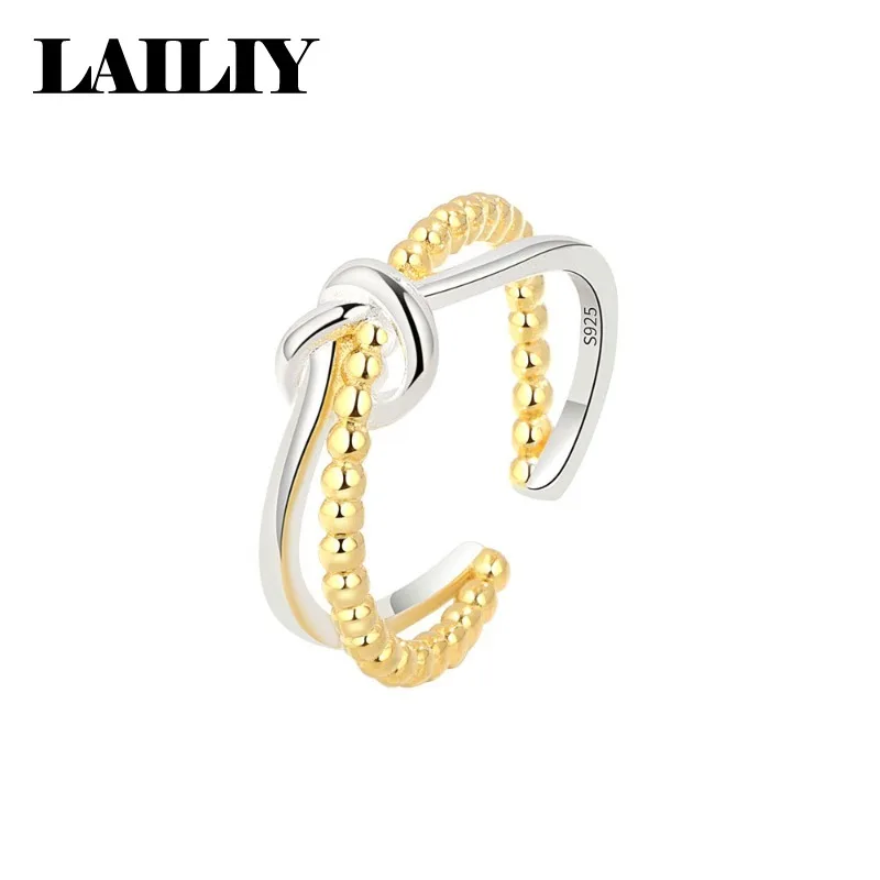 LAILIY925 Sterling Silver 18K Gold Wedding Birthday Gift Party Two tone Double layer Adjustable Ring for Women Fashion Jewelry