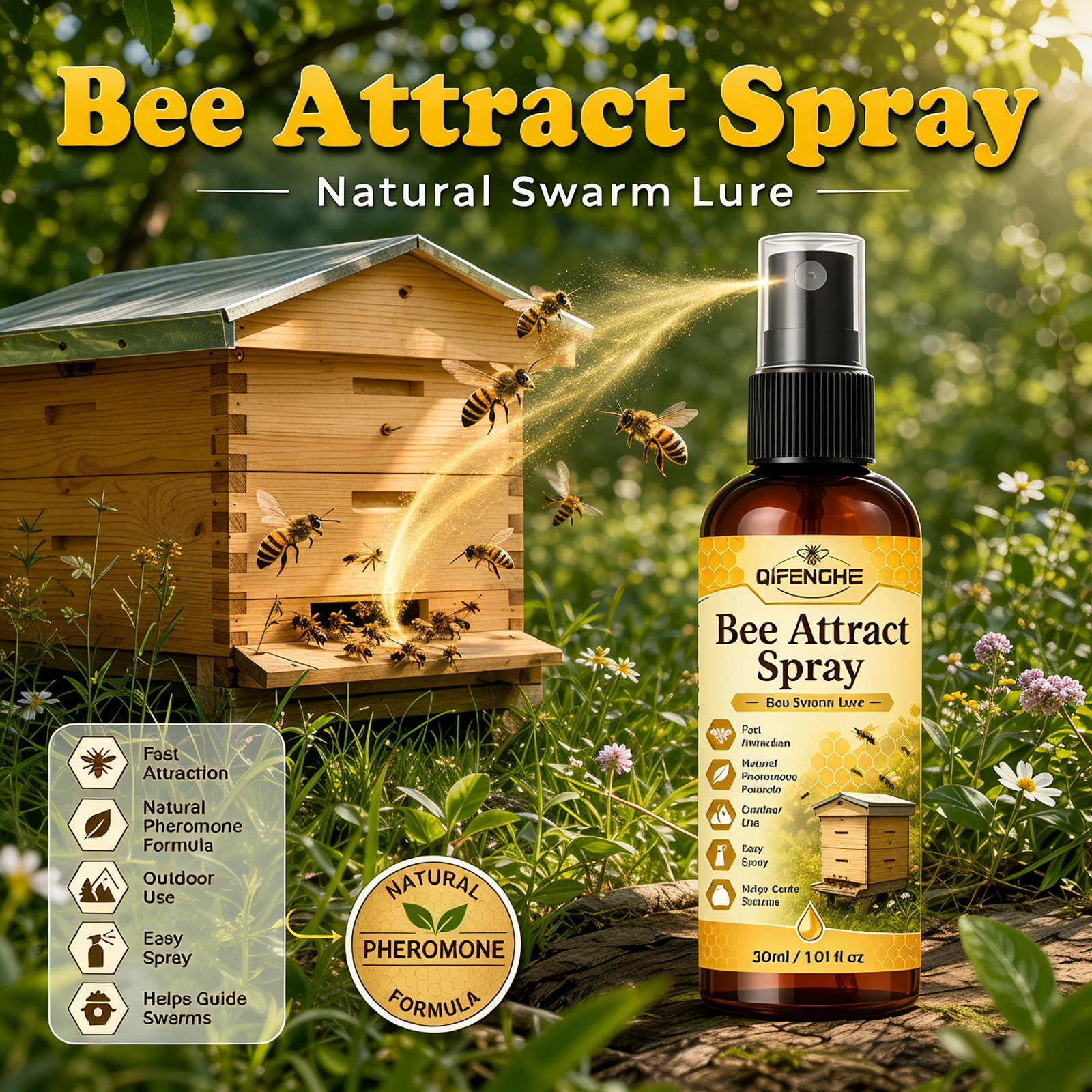 Bienenlockspray, Natürlicher Bienenstaubwaben-Lockstoff, Pheromon-Lockmittel für die Imkerei, Schnell Wirksames Bienenköder-Spray zur Anführung wilder Bienen – Detail 3