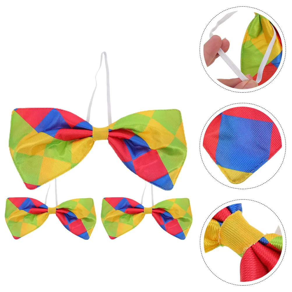 3Pcs Rainbow Clown Bowknot Tie Premium Comfortable Washable Easy Wear for Birthday Parade Theme Party Clown