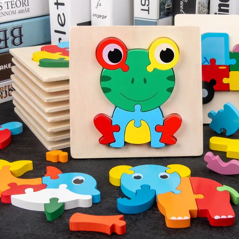 

Children's Wooden Cartoon Animal Three-dimensional Puzzle, Baby Early Education Thick Puzzle Board Puzzle Building Block Toy