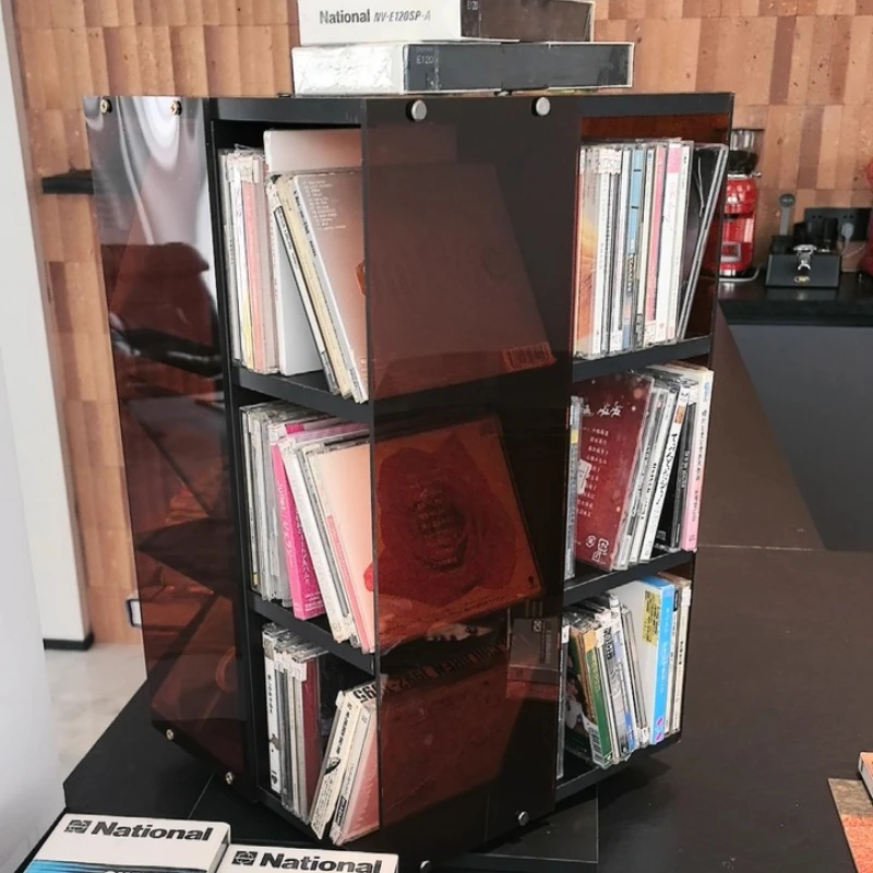 Creative Rotation CD Storage Rack Living Room Cassette Tape Holder Vinyl Record Display Shelf Office CD/DVD Organizer Stand