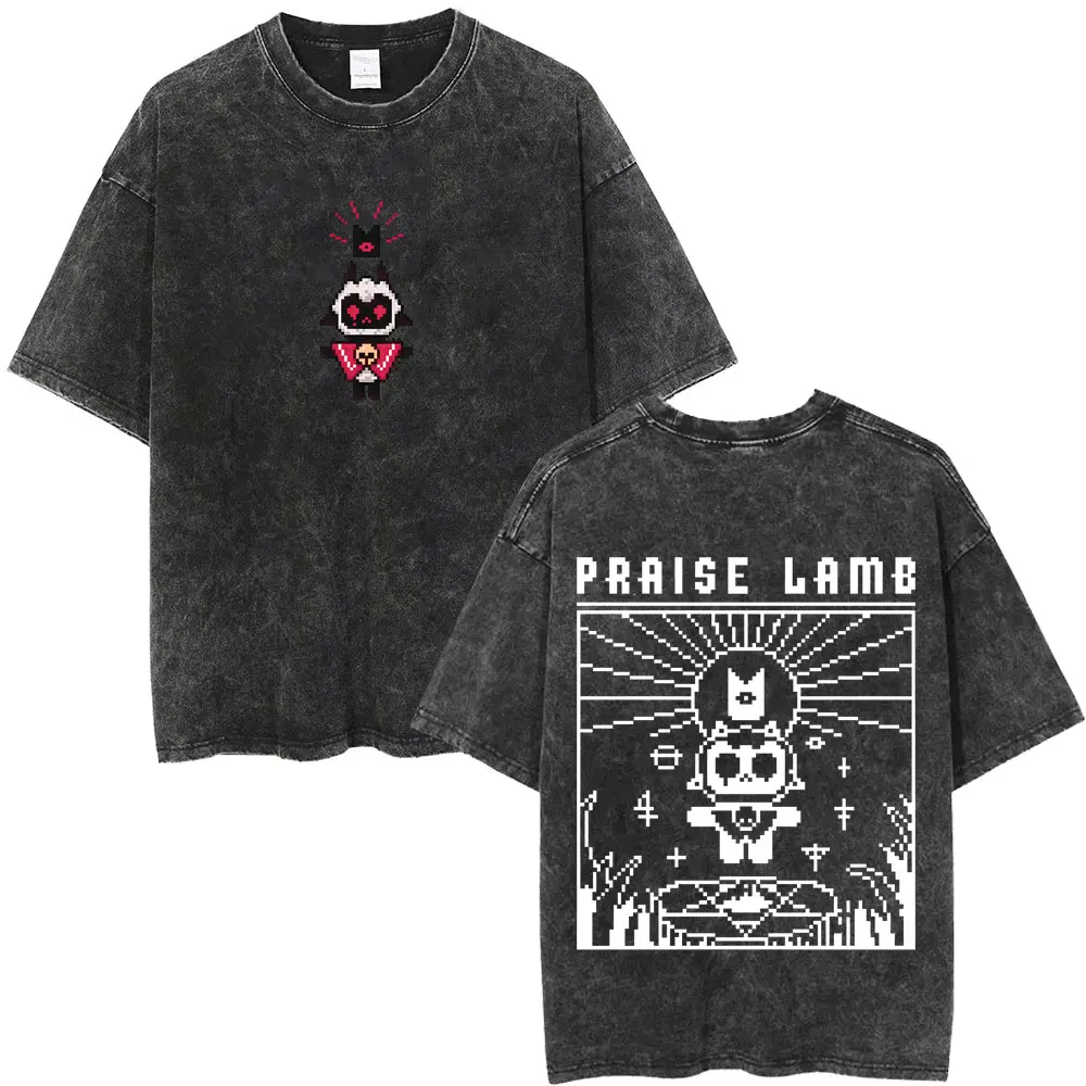 Limited Game Cult of The Lamb Vintage Washed T-shirt Men Women Casual Cotton Oversized T-shirts Cosplay Player Merch T Shirts view 2