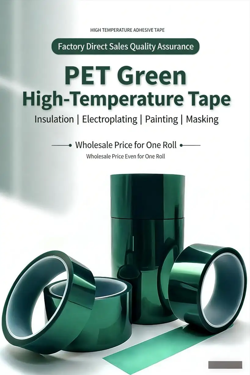 High Temperature Resistant Green PET Film Tape 3~100mm | PCB SMT Plating Shield Insulation Protection
