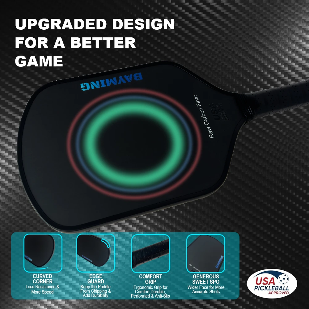 Thermoformed T700 Raw Carbon Fiber Pickleball Paddle Spin Textured Surface With Foam Edge USAPA Compliant Pickleball Racket