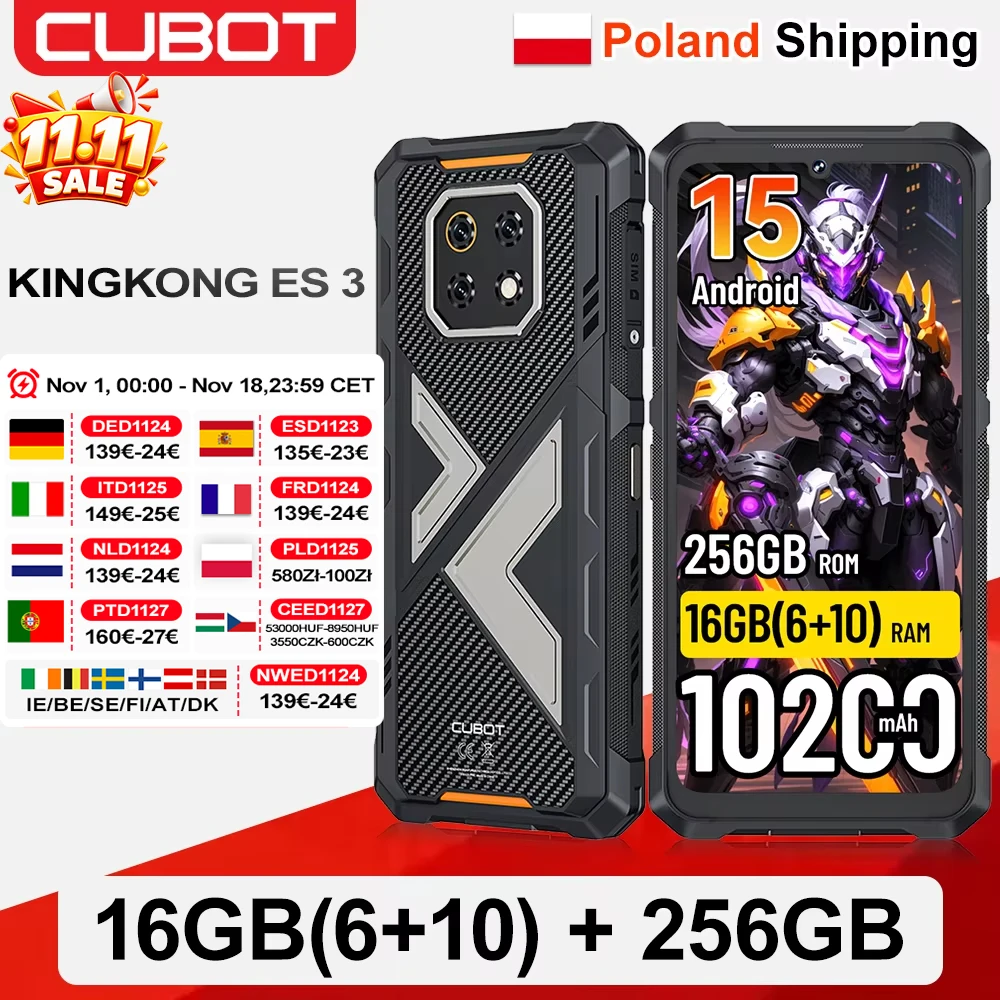 [Wysyłka z Polski] Wytrzymały smartfon Cubot KingKong ES 3 z Androidem 15, bateria 10200mAh, 16GB(6+10)+256GB, ekran 6.745'', telefon komórkowy 4G z NFC
