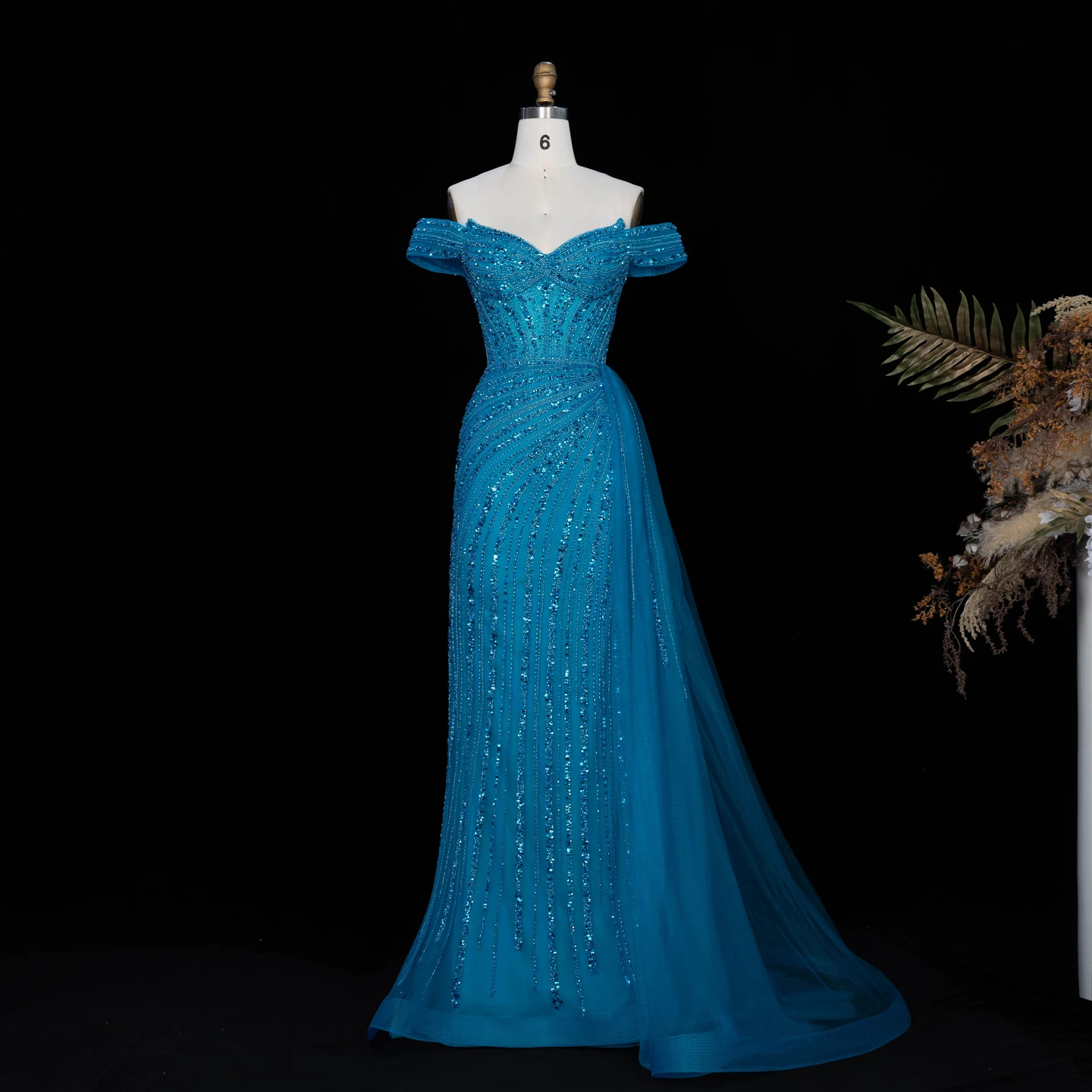 Sharon Said Luxuriöses Rosa Abendkleid, Schulterfrei, Herzausschnitt, Kristallperlen, Meerjungfrauen-Schnitt, Seitlicher Tüll, Formelle Partykleider SS005 Maßanfertigung – Detail 10