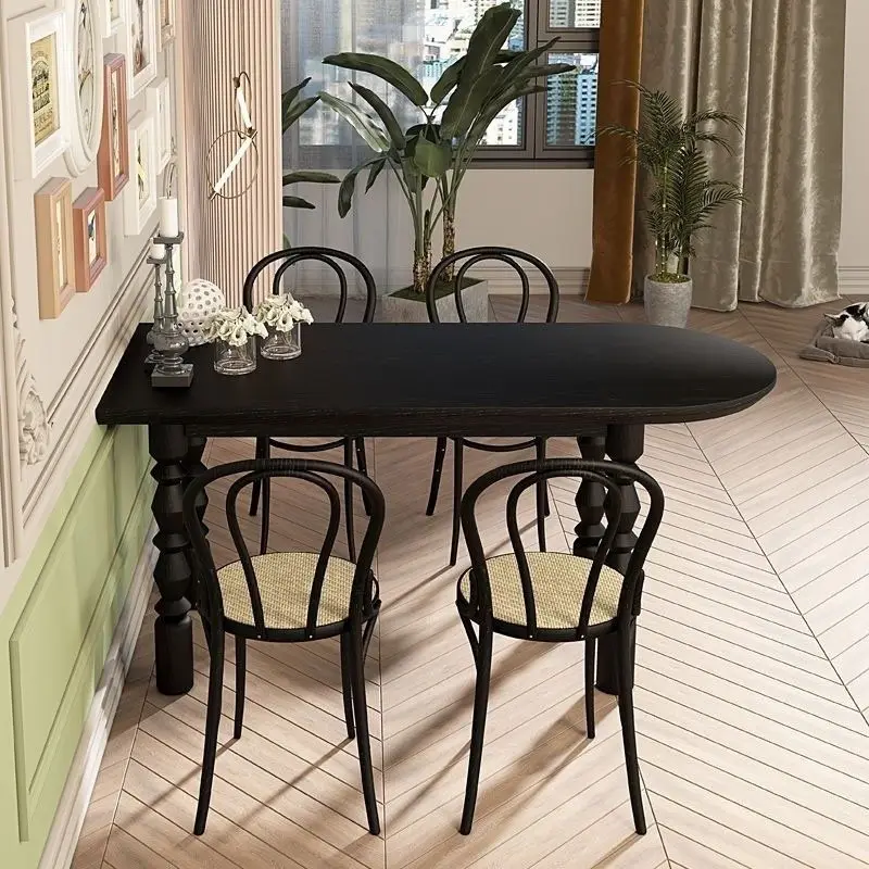 American solid wood dining table and chair combination, modern rectangular household, semi-round dining table