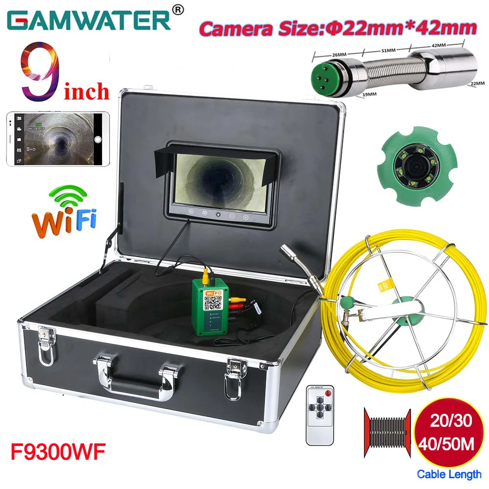 

GAMWATER 9 Inch WiFi Wireless Home Industrial Pipe Sewer Endoscope Inspection IP68 1000 TVL Camera With APP Take Picture Record